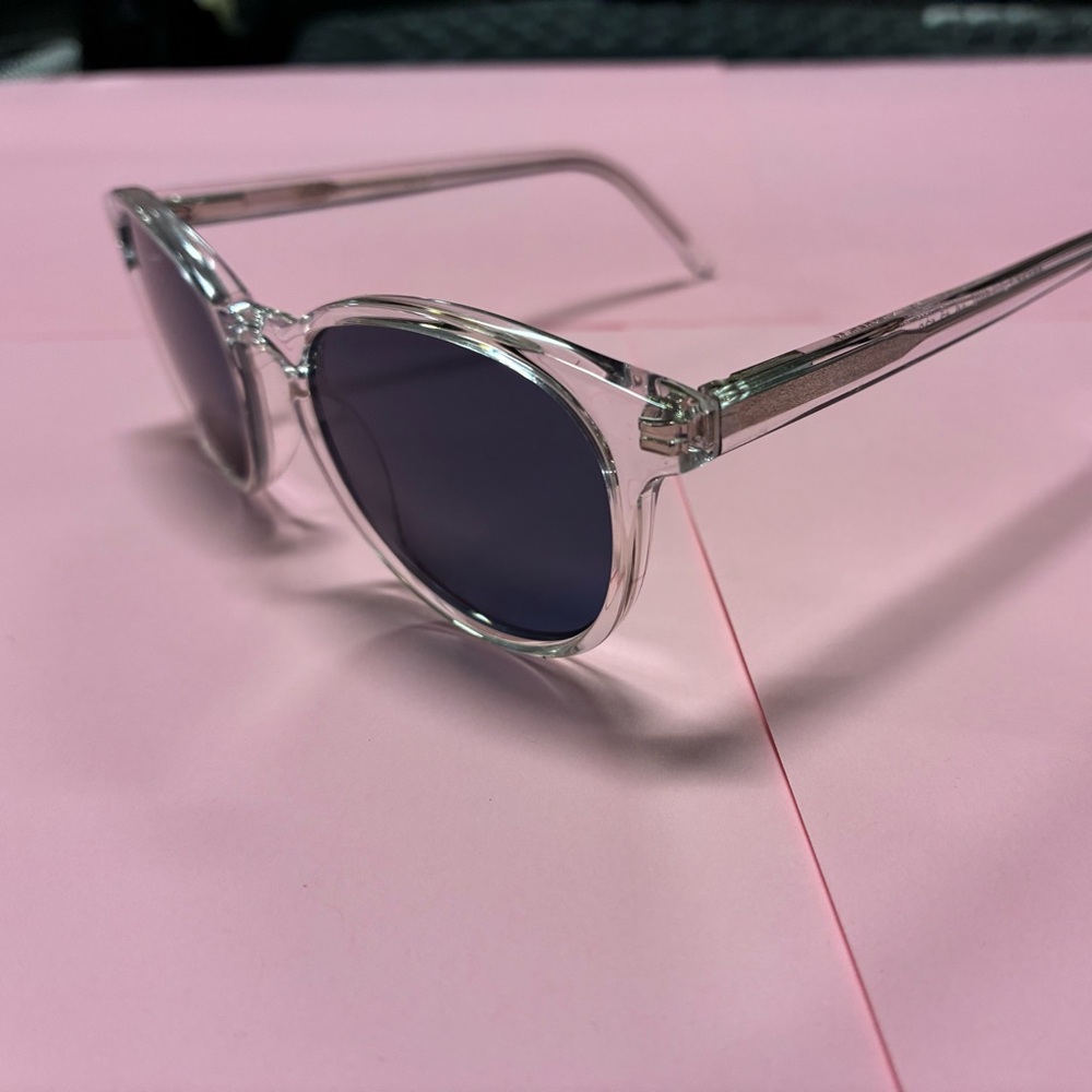 Warby parker Clear Frame Sunglasses with Dark Lenses prescription is unknown.